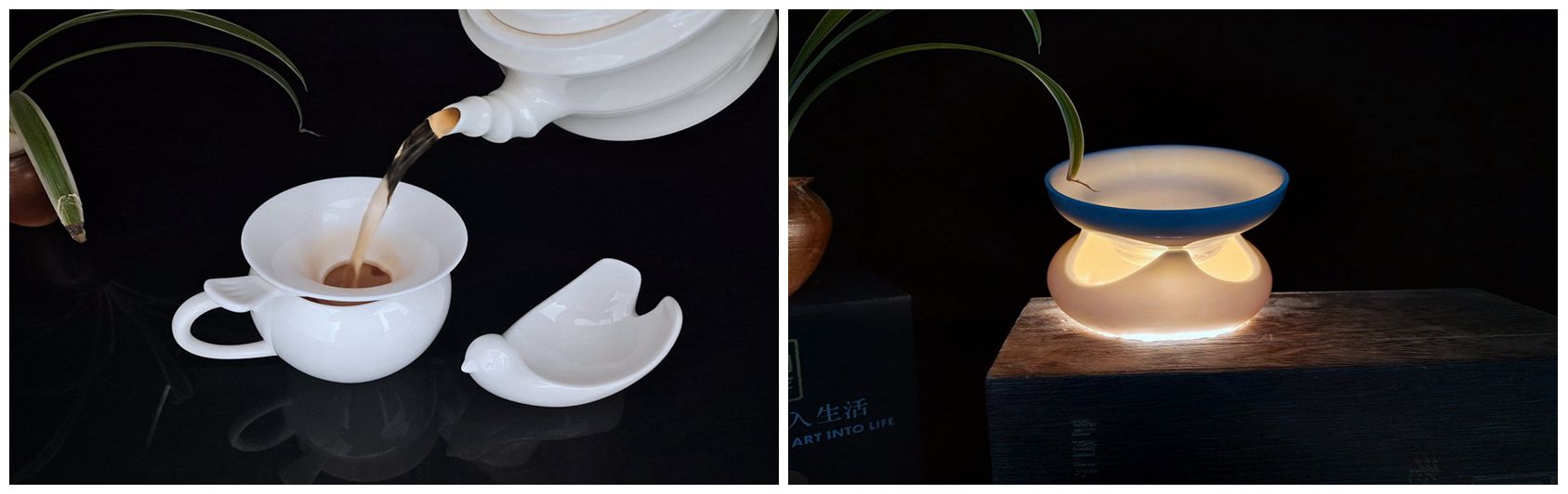 白瓷茶器：小鳥茶漏和三角茶漏，氣質典雅脫俗，非常具有現代氣息